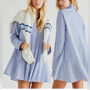 Free People White and Blue Striped Shirt